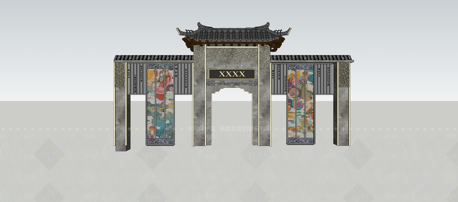 新中式中式景墙SU模型下载【ID:1164092279】