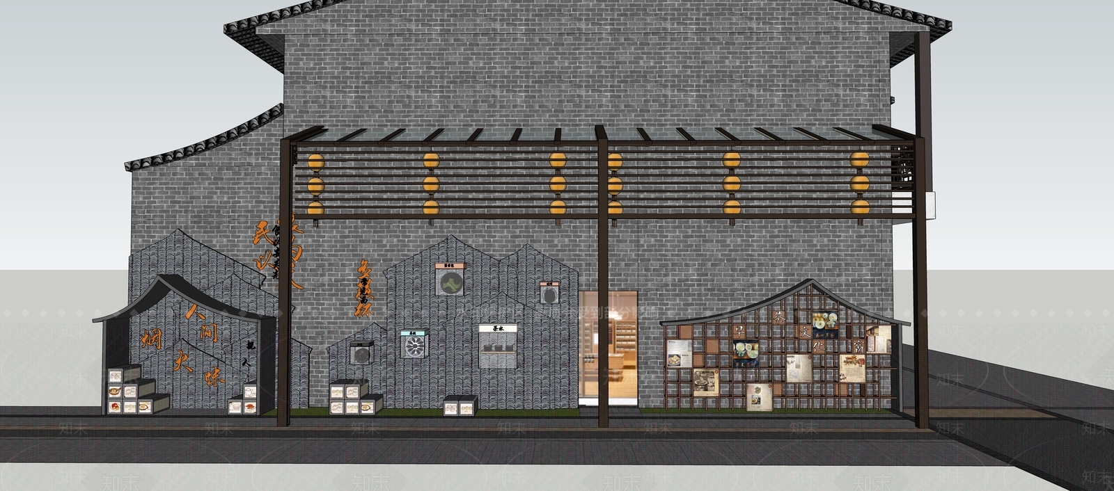 新中式中式景墙SU模型下载【ID:1164092698】