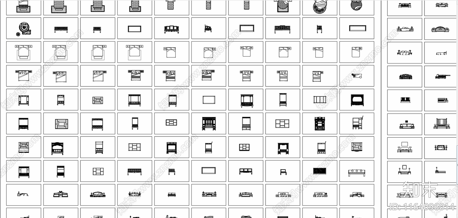 现代中式床cad施工图下载【ID:1164096014】