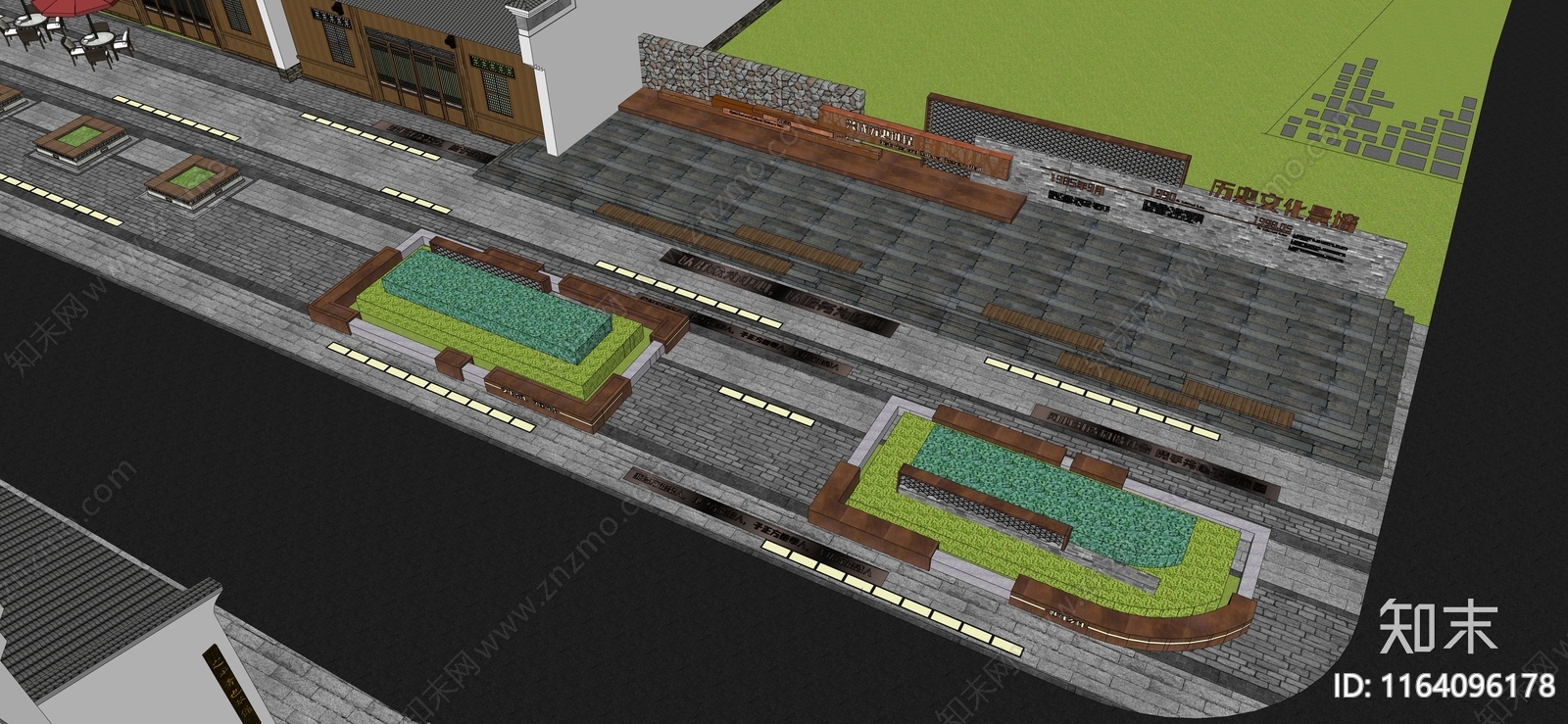 现代新中式广场景观SU模型下载【ID:1164096178】