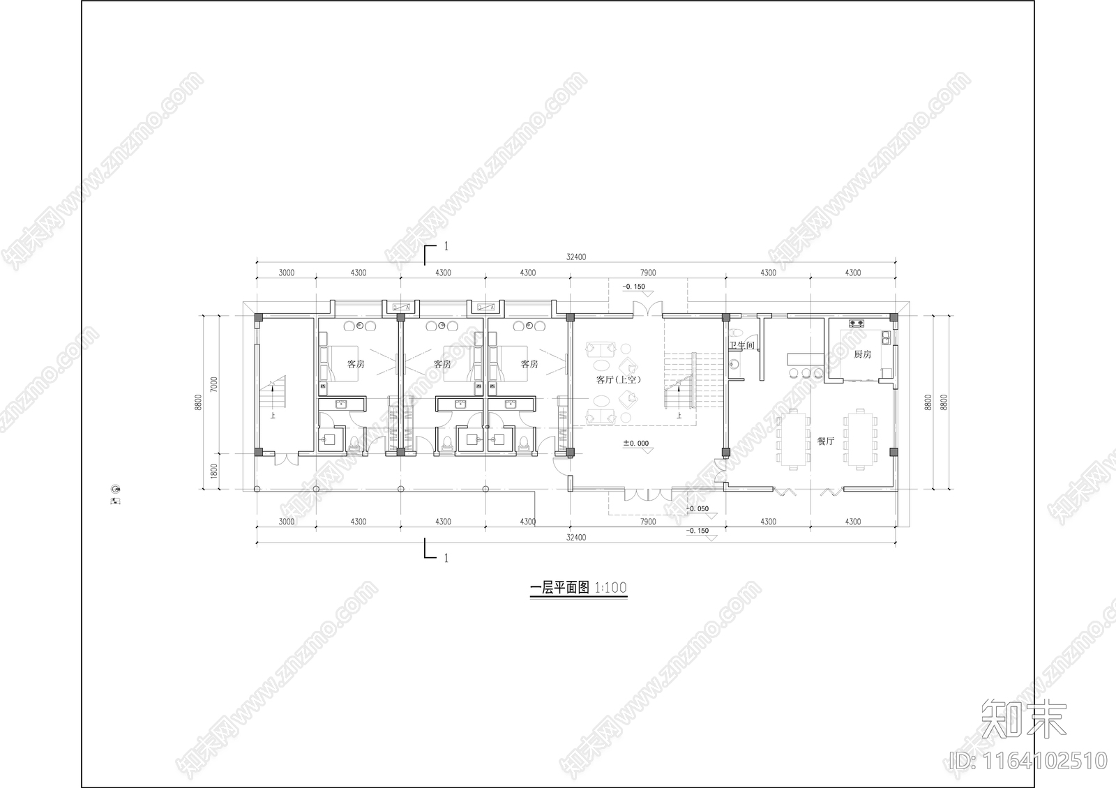 现代极简民宿建筑cad施工图下载【ID:1164102510】