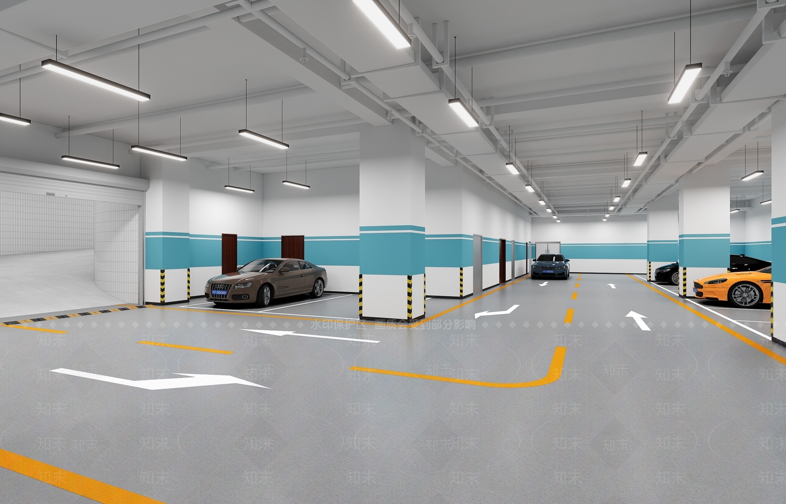 现代室内停车场3D模型下载【ID:1164104937】