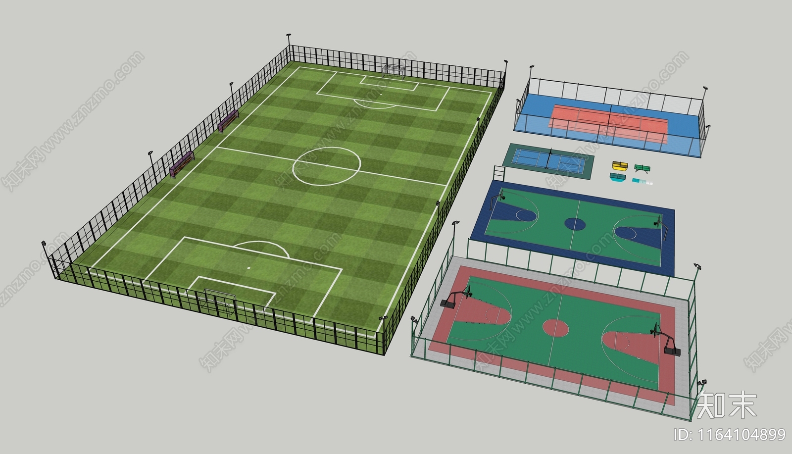 现代篮球场SU模型下载【ID:1164104899】