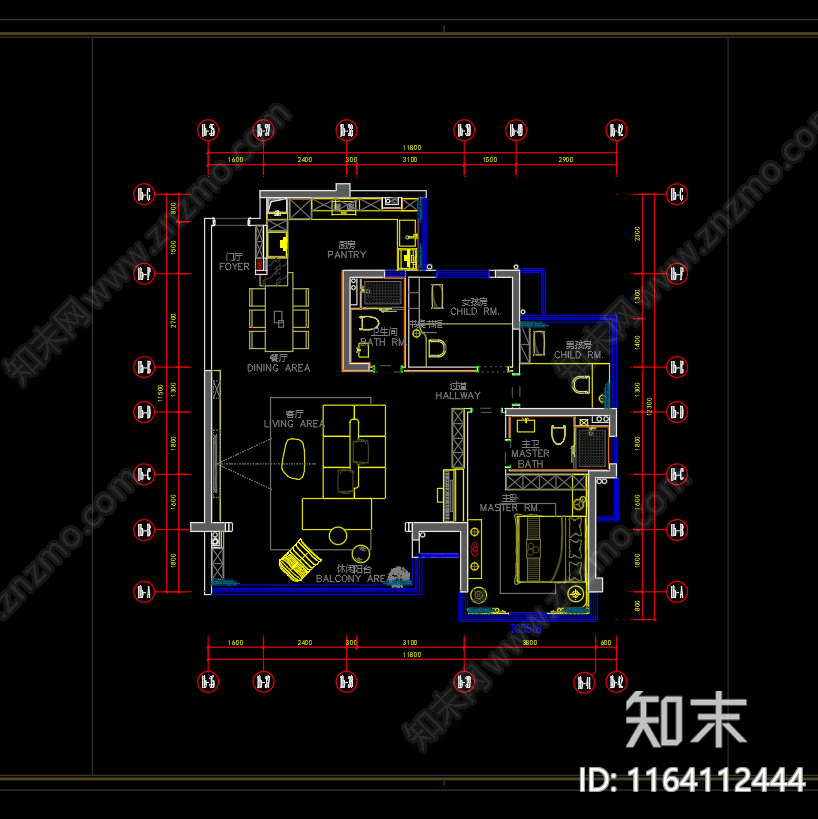 奶油整体家装空间cad施工图下载【ID:1164112444】