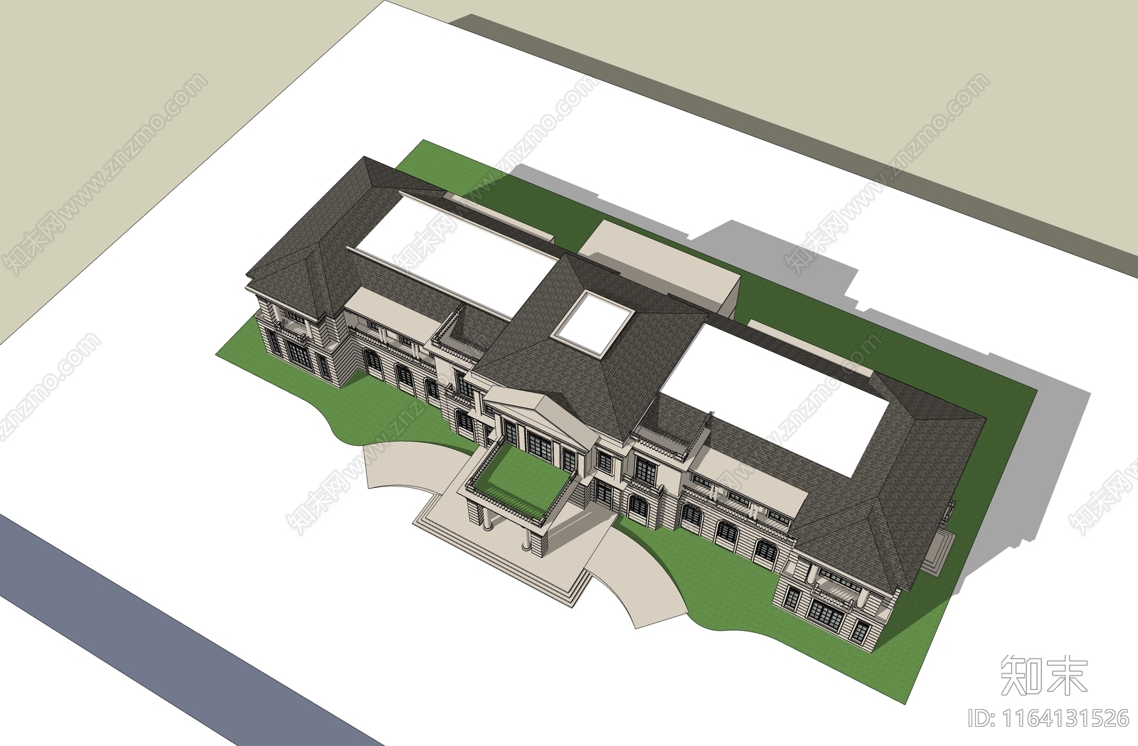 法式欧式售楼处建筑SU模型下载【ID:1164131526】