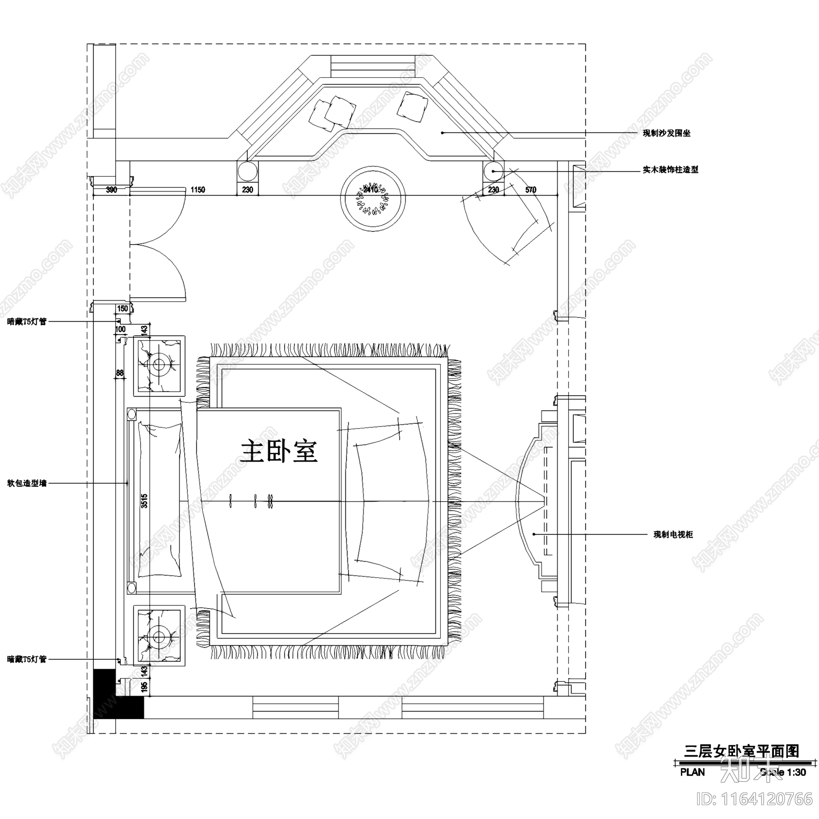 欧式卧室cad施工图下载【ID:1164120766】