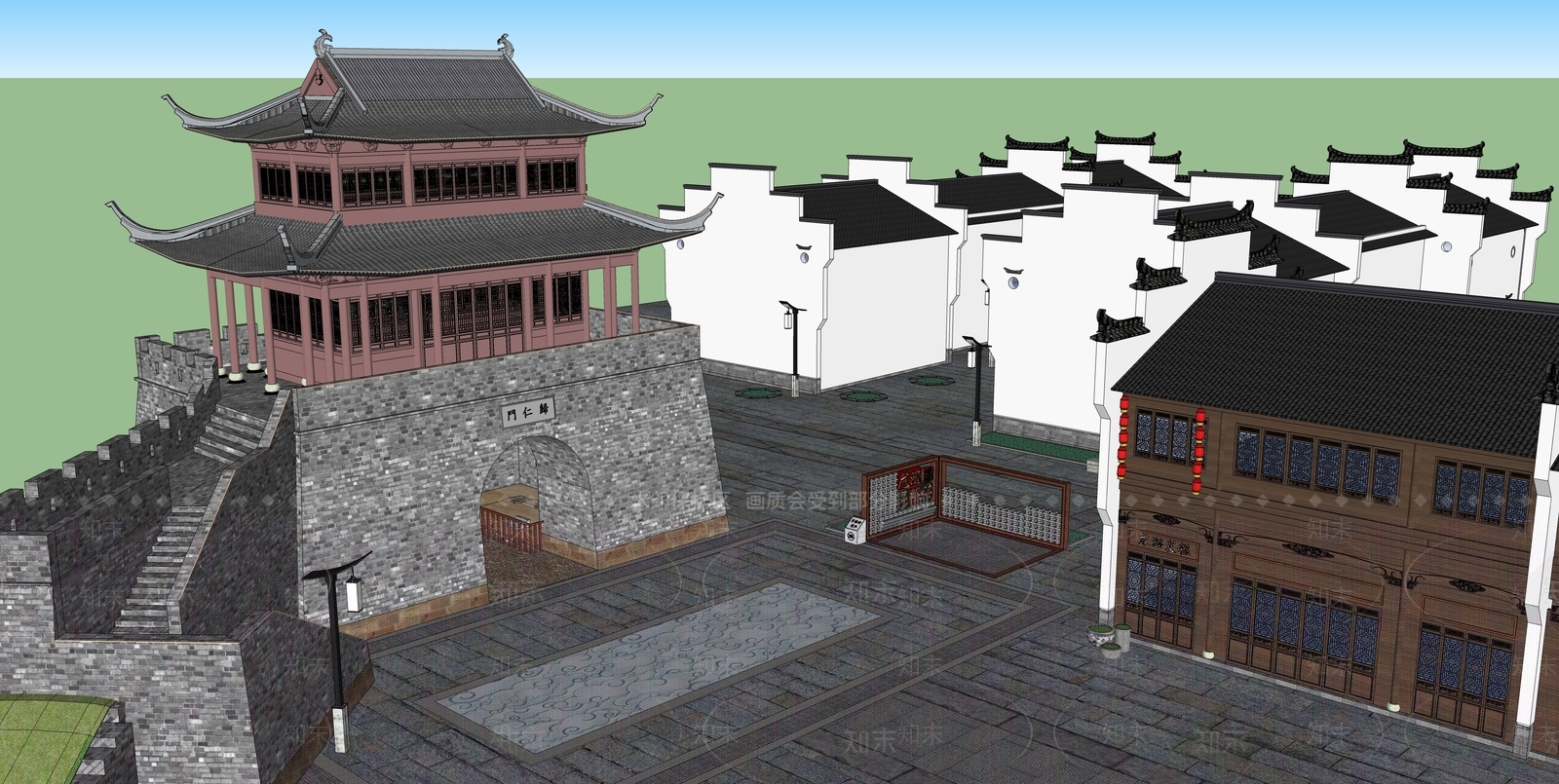 中式餐饮建筑SU模型下载【ID:1164125548】