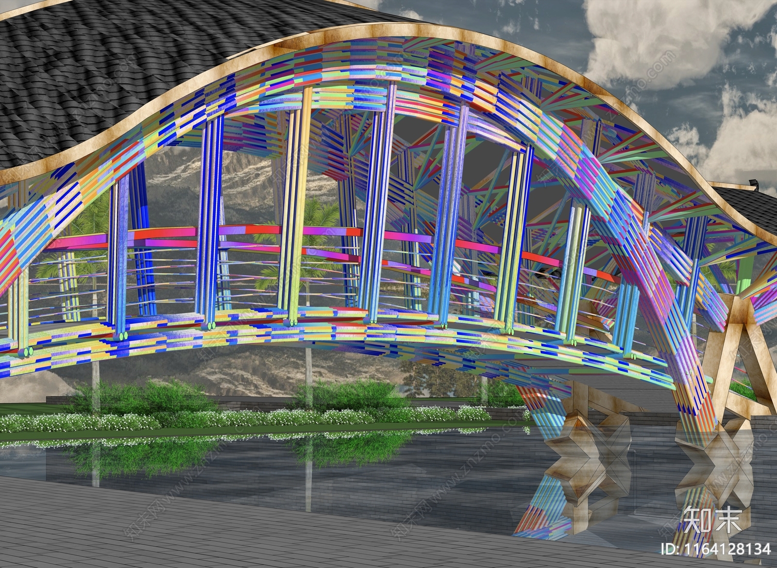 现代新中式景观桥SU模型下载【ID:1164128134】