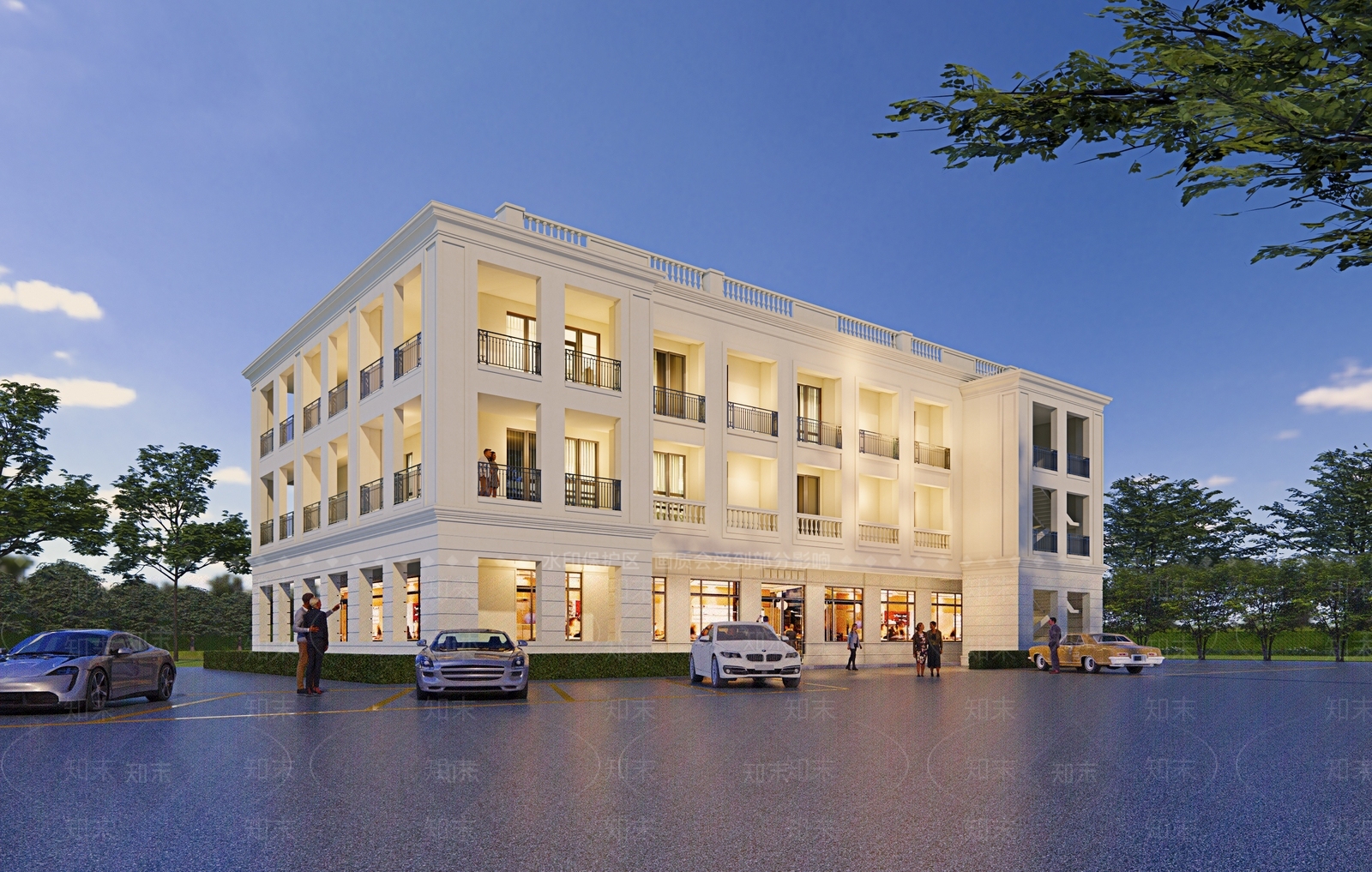 简欧美式酒店建筑SU模型下载【ID:1164128797】