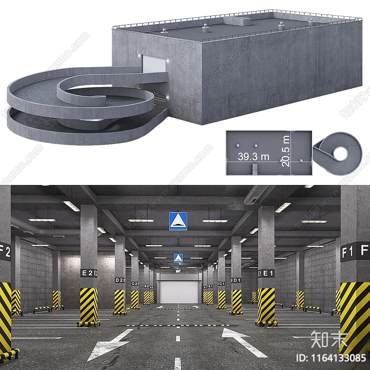 现代室内停车场3D模型下载【ID:1164133085】