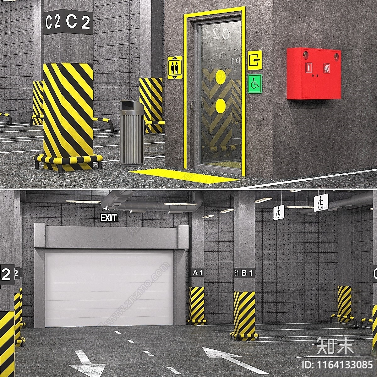 现代室内停车场3D模型下载【ID:1164133085】