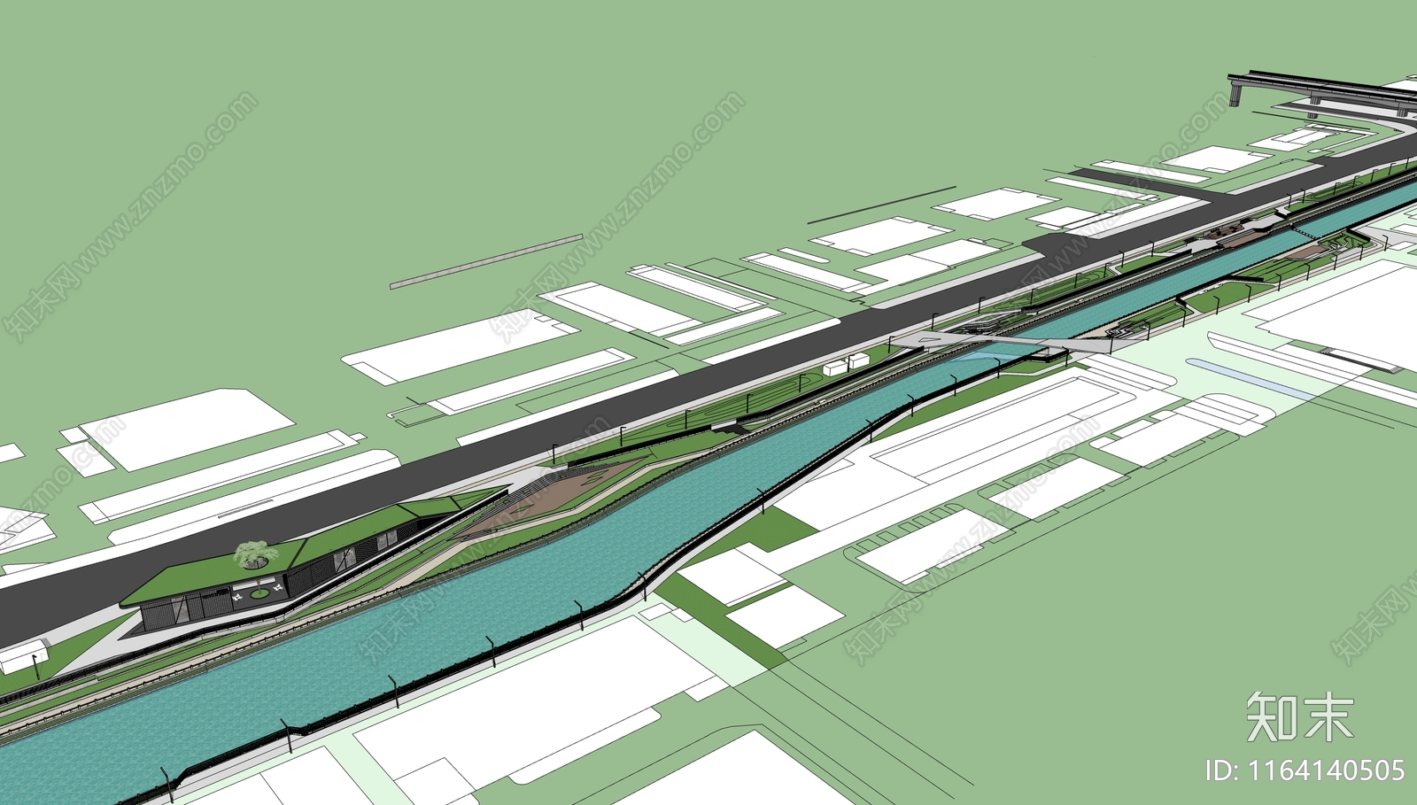 简欧现代滨水景观SU模型下载【ID:1164140505】