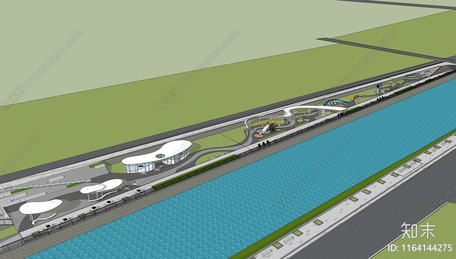 现代滨水景观SU模型下载【ID:1164144275】
