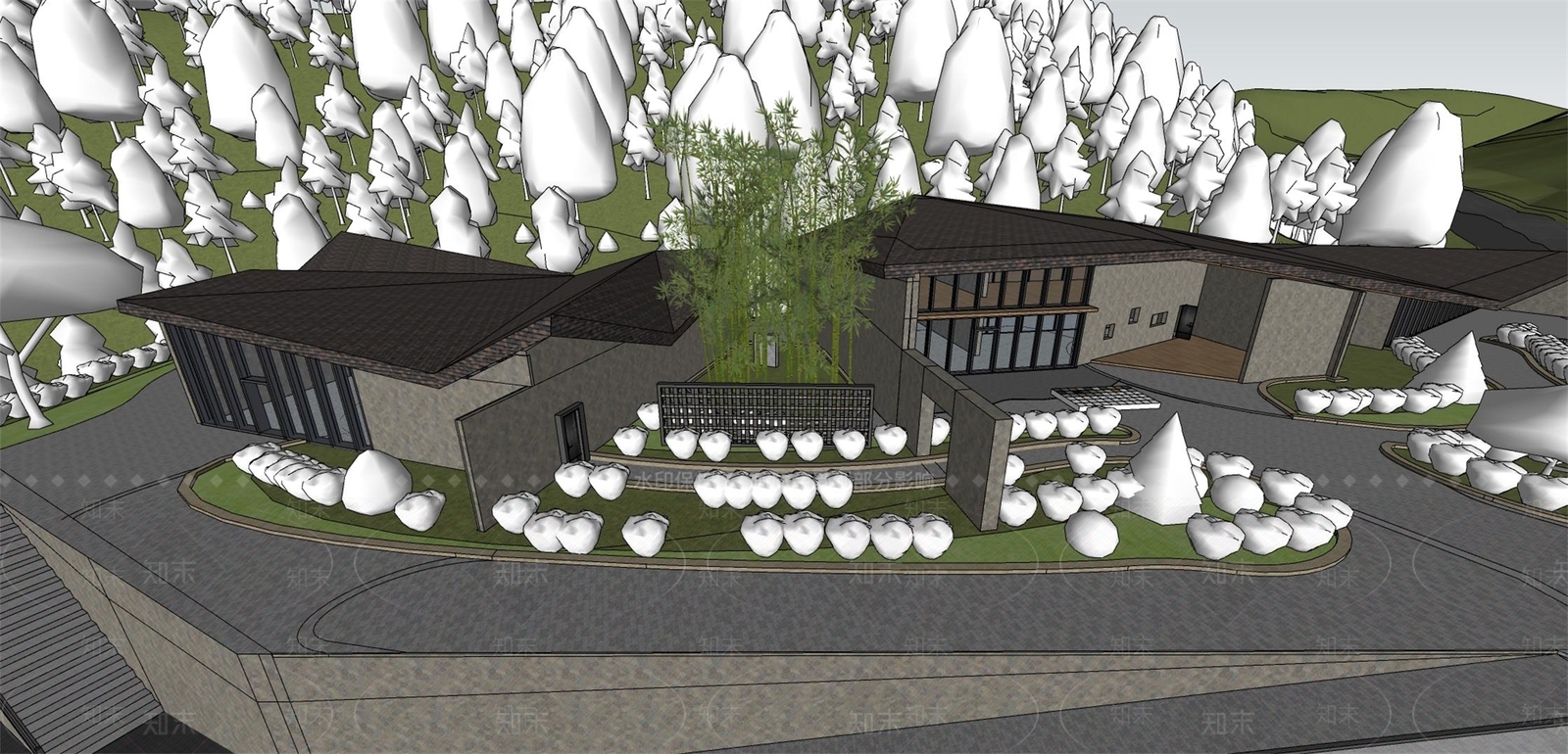 现代展览馆建筑SU模型下载【ID:1164147070】