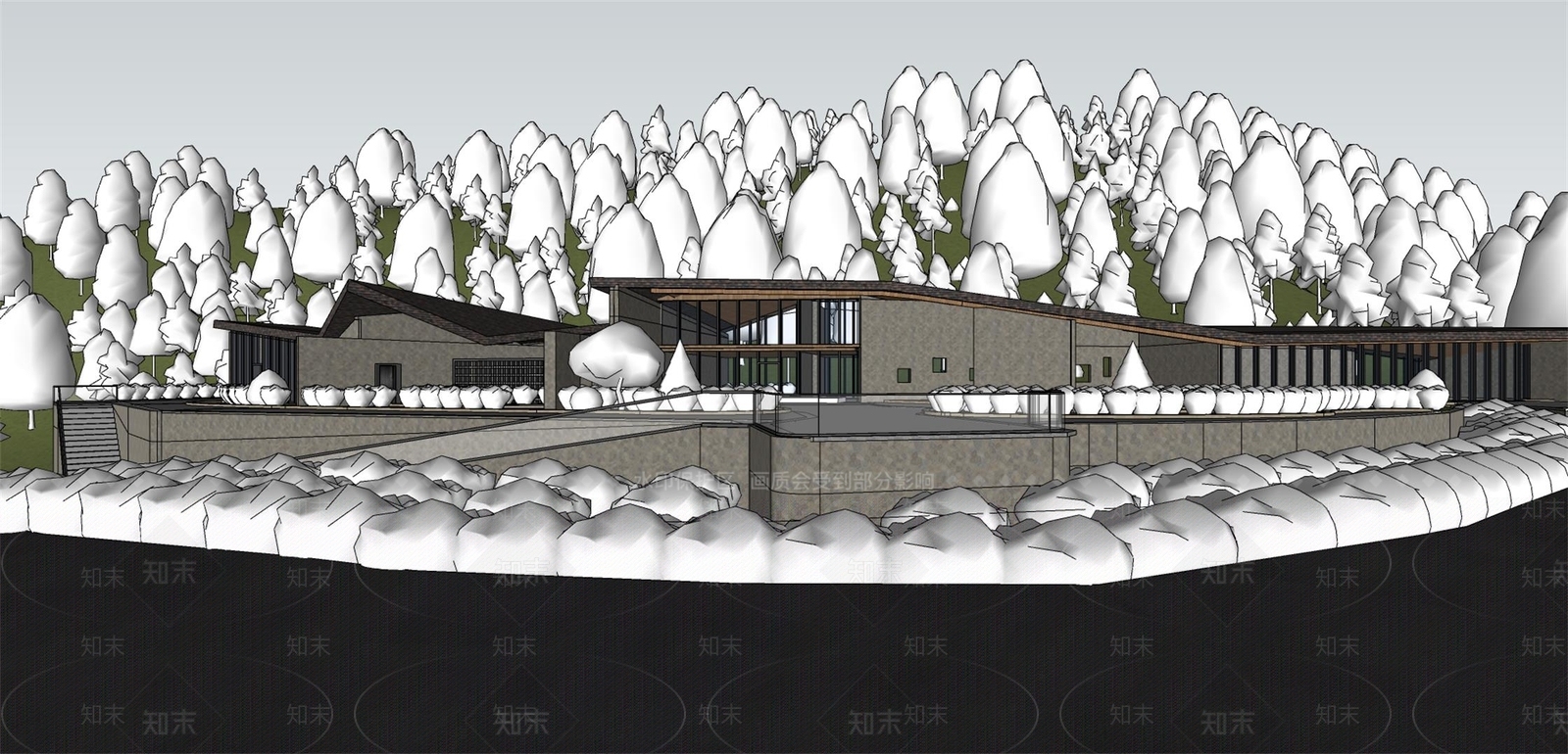 现代展览馆建筑SU模型下载【ID:1164147070】