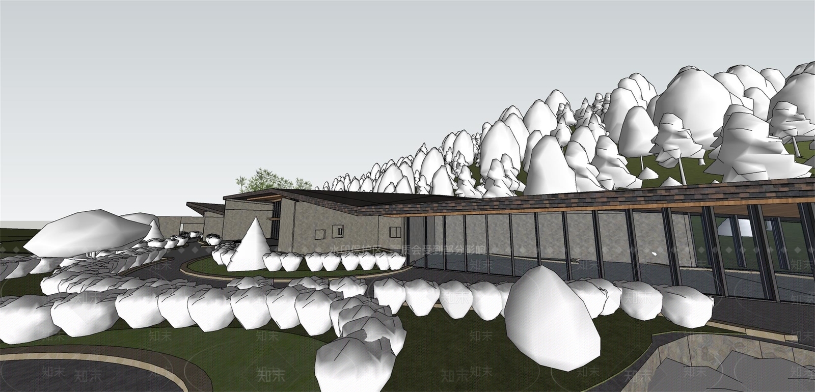 现代展览馆建筑SU模型下载【ID:1164147070】