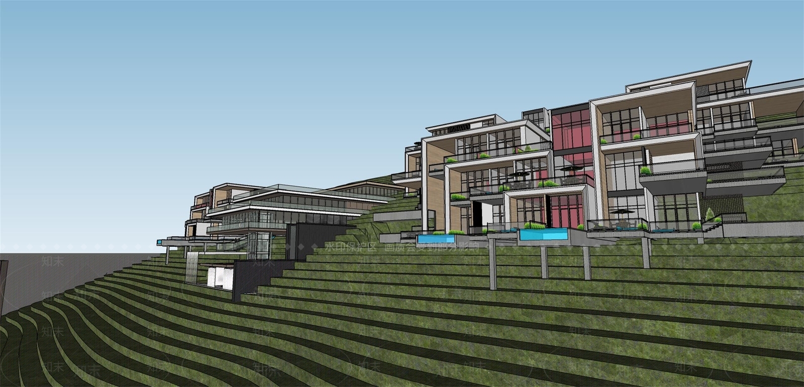 现代酒店建筑SU模型下载【ID:1164147491】
