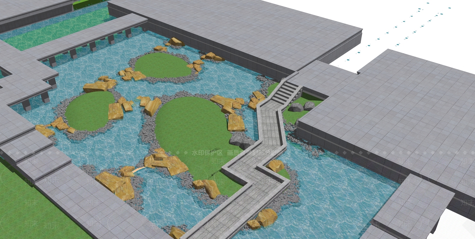 中式新中式水景SU模型下载【ID:1164162655】