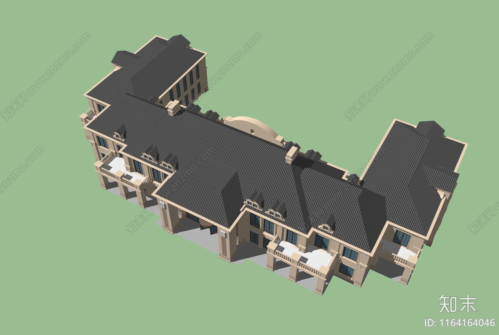 法式欧式售楼处建筑SU模型下载【ID:1164164046】