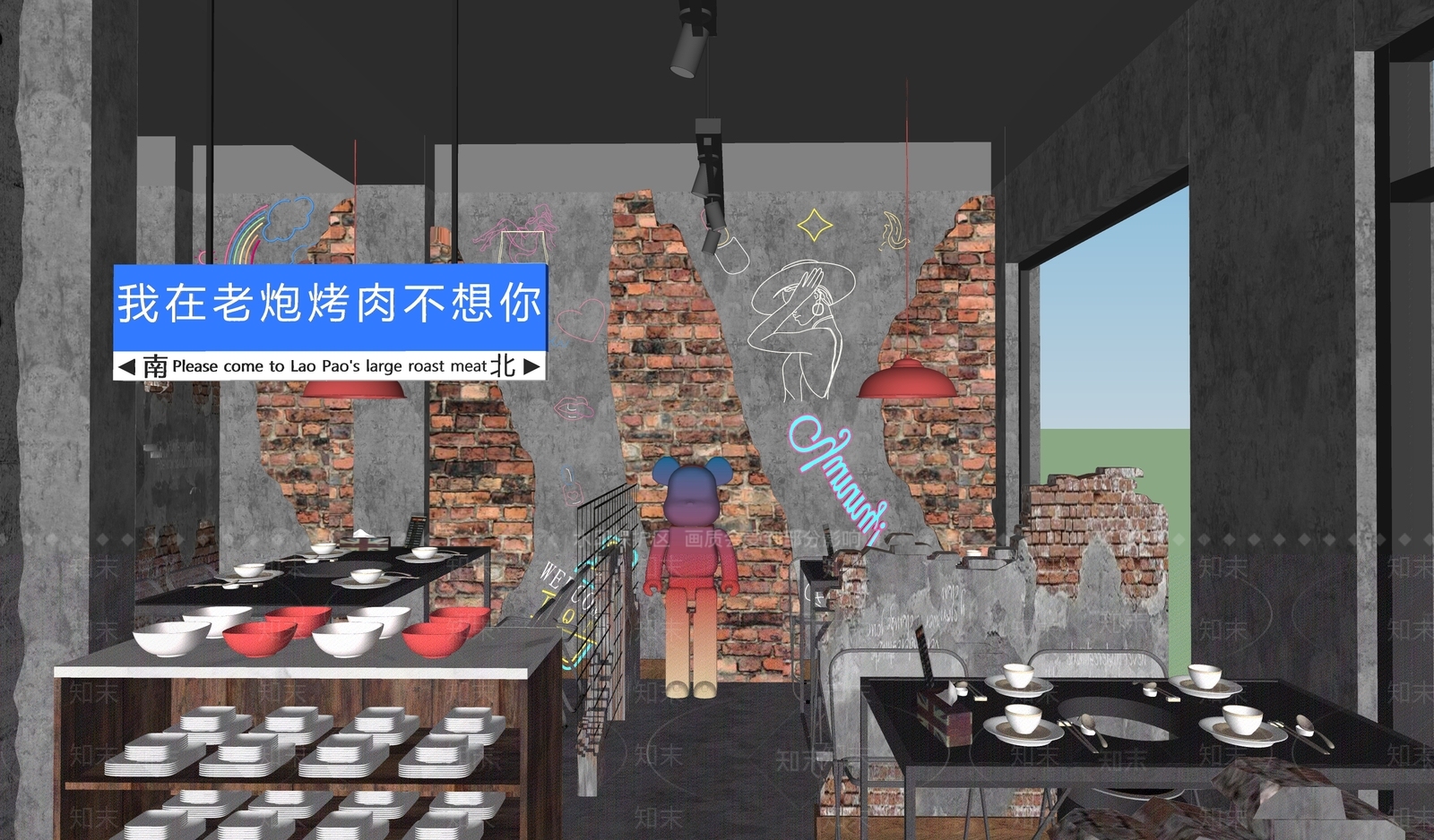 工业烧烤烤肉店SU模型下载【ID:1164165238】