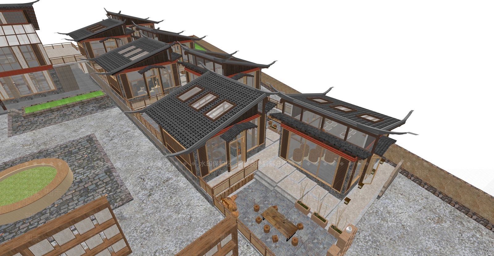 新中式中式古建筑SU模型下载【ID:1164168981】