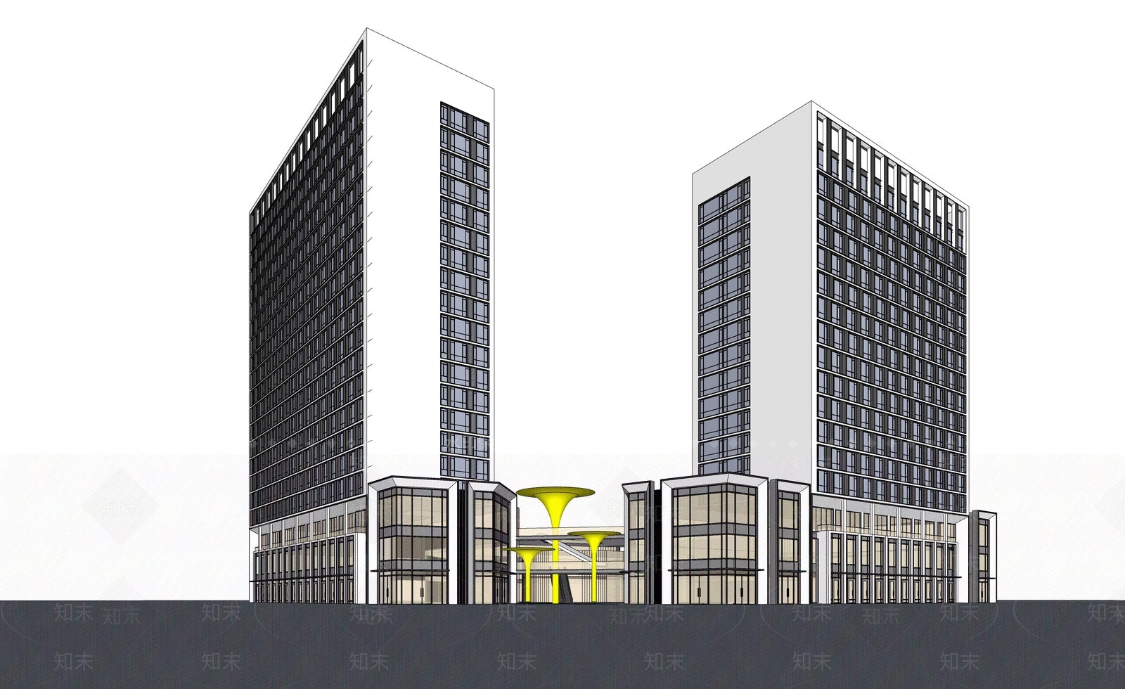 现代酒店建筑SU模型下载【ID:1164168221】