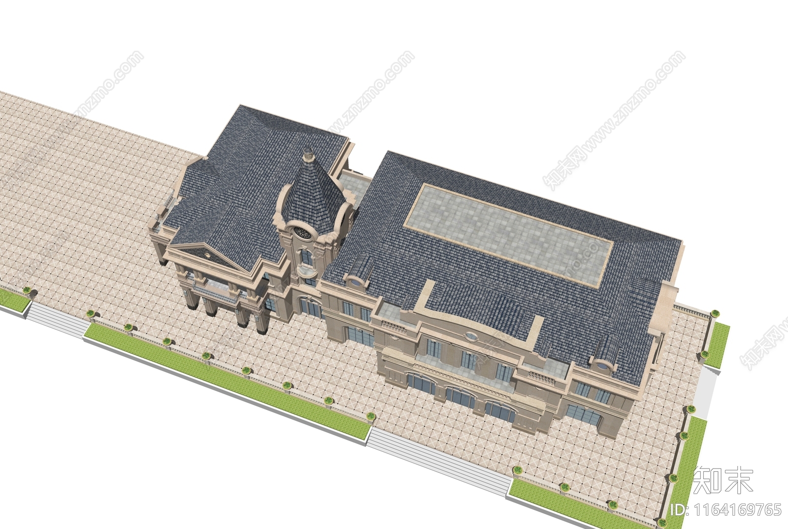 法式欧式售楼处建筑SU模型下载【ID:1164169765】