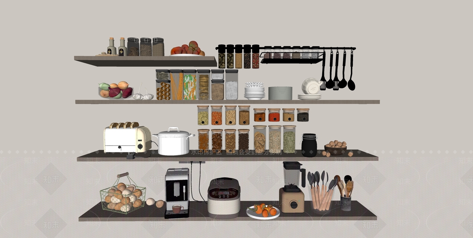 厨房用品组合SU模型下载【ID:1164188669】