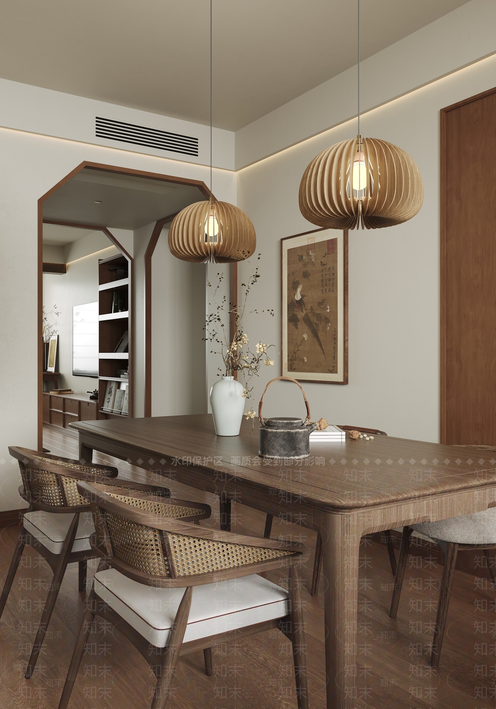 新中式家居餐厅3D模型下载【ID:1214628988】