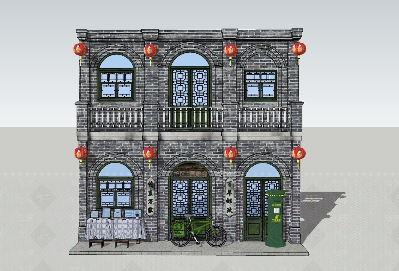 新中式中式风格建筑SU模型下载【ID:1164201832】