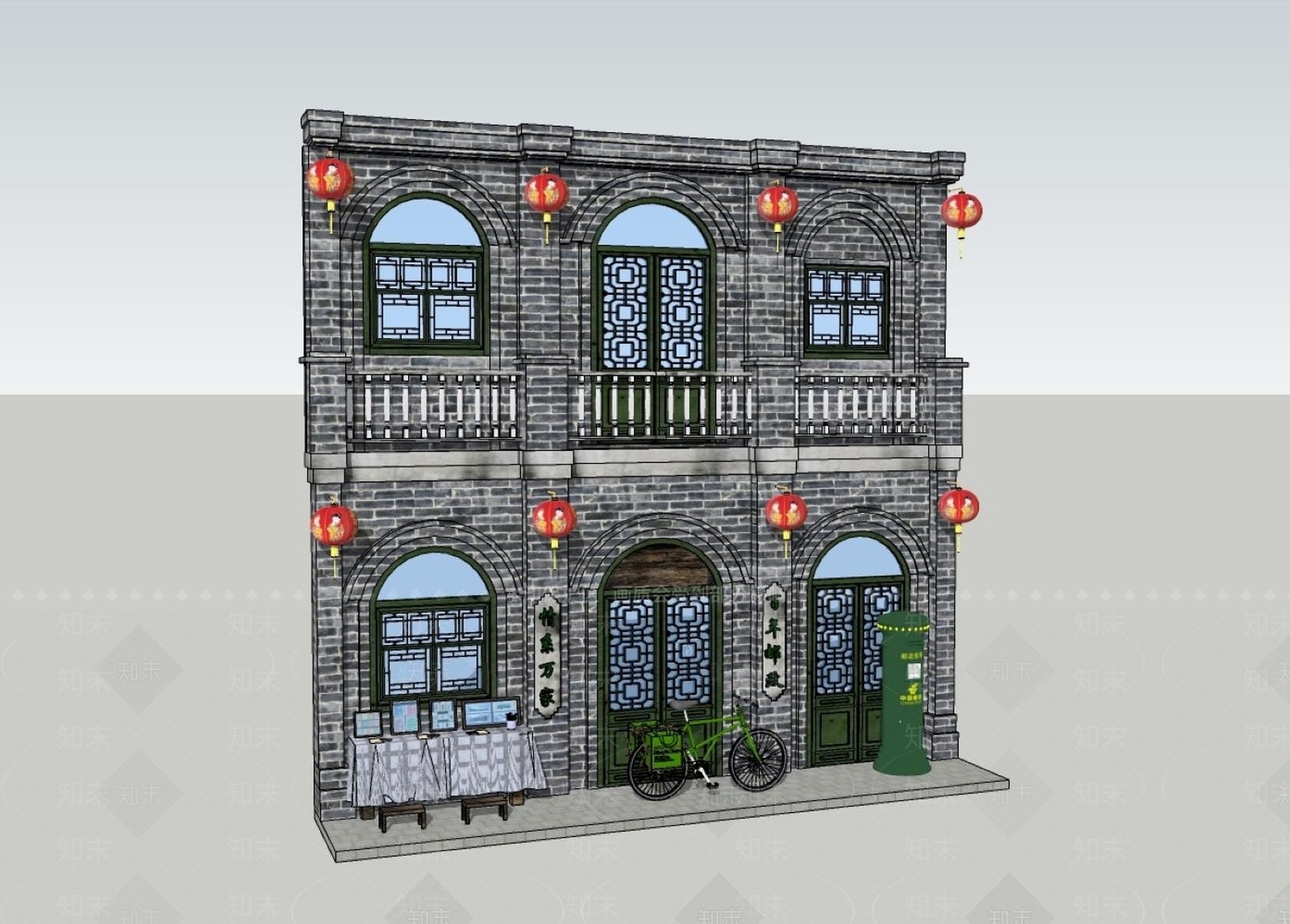 新中式中式风格建筑SU模型下载【ID:1164201832】