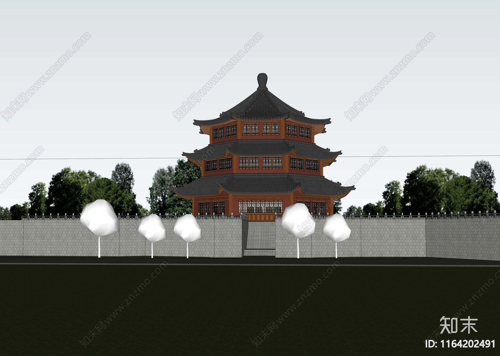 中式寺庙建筑SU模型下载【ID:1164202491】