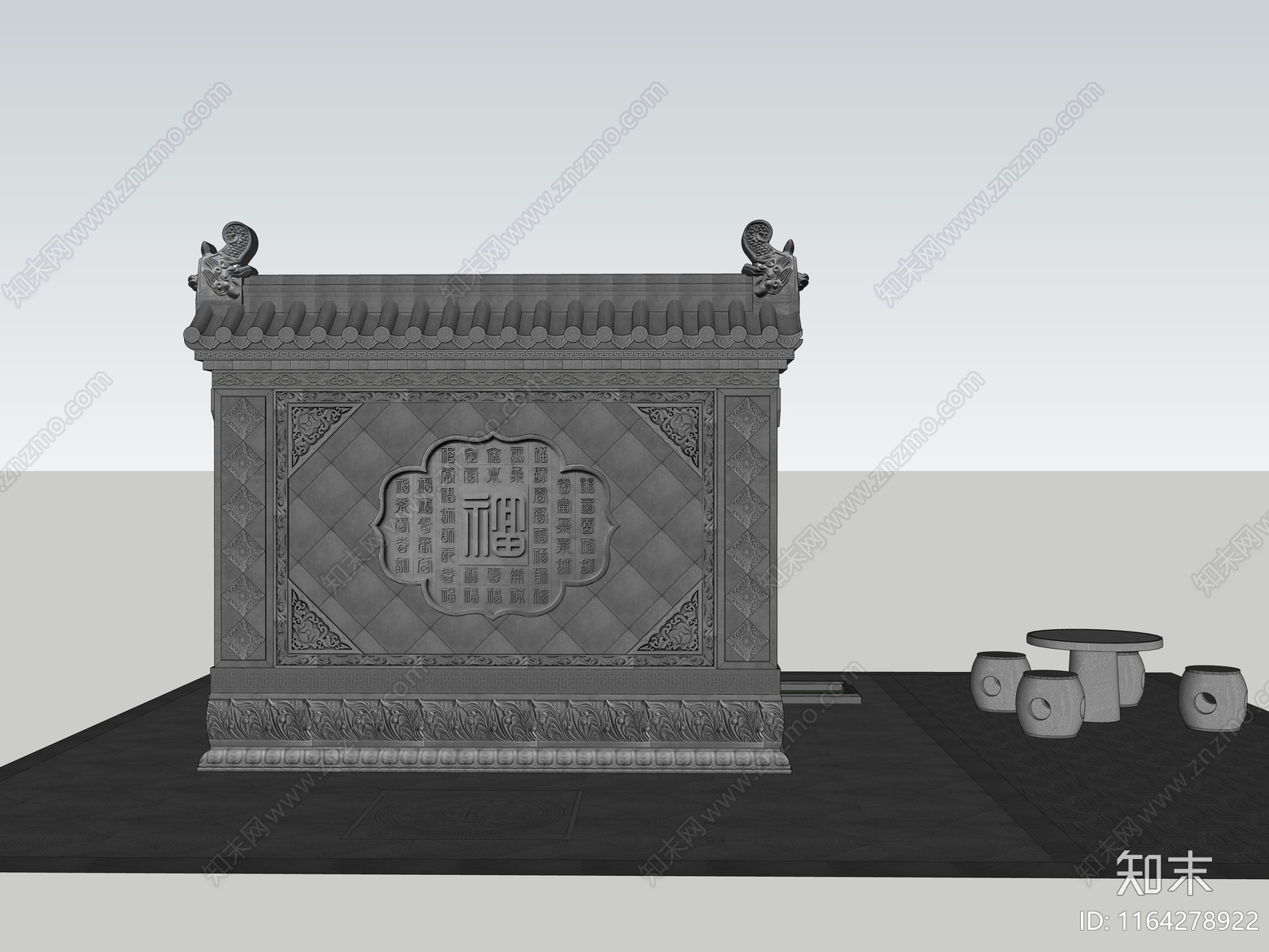 中式古建筑SU模型下载【ID:1164278922】