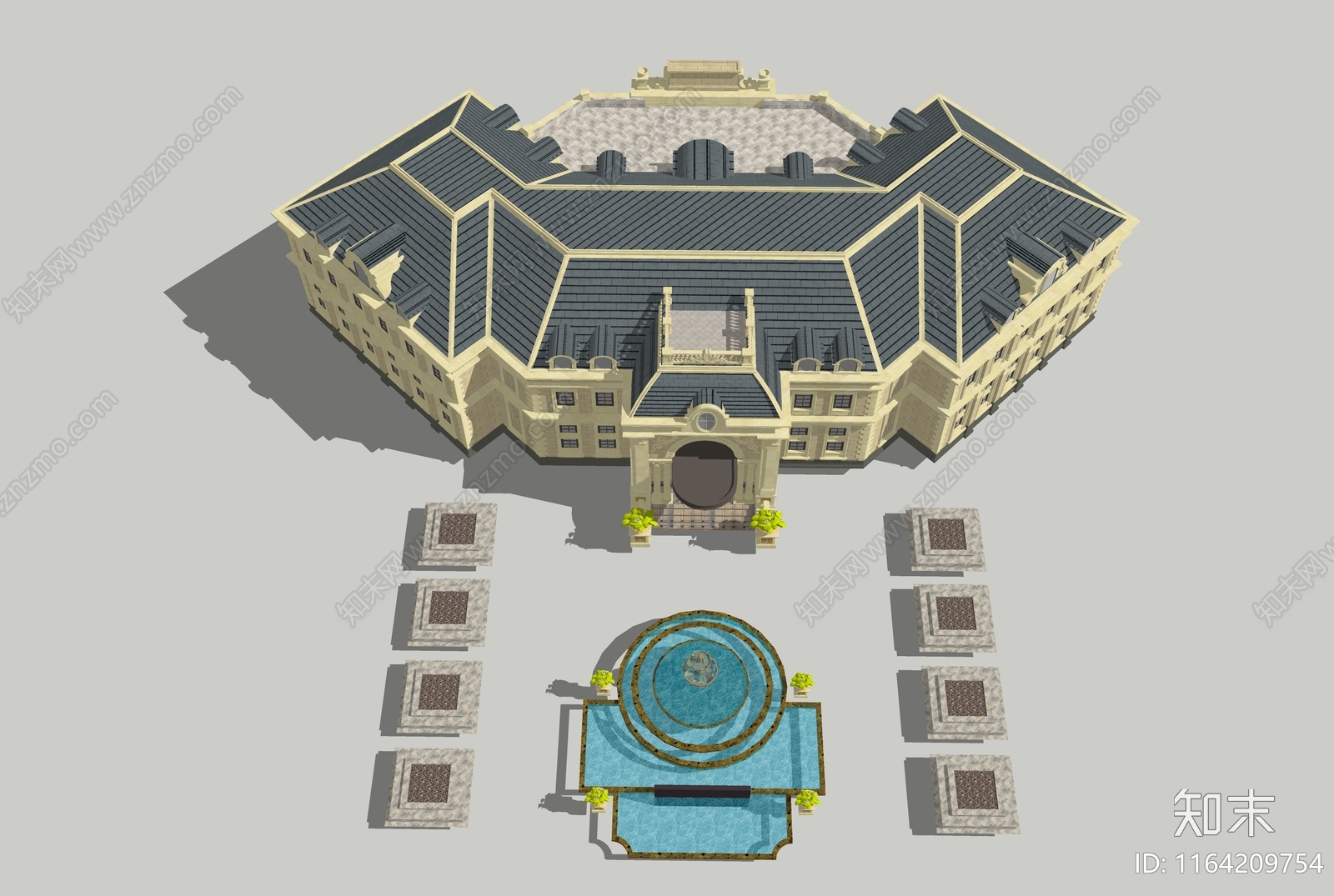 法式欧式售楼处建筑SU模型下载【ID:1164209754】