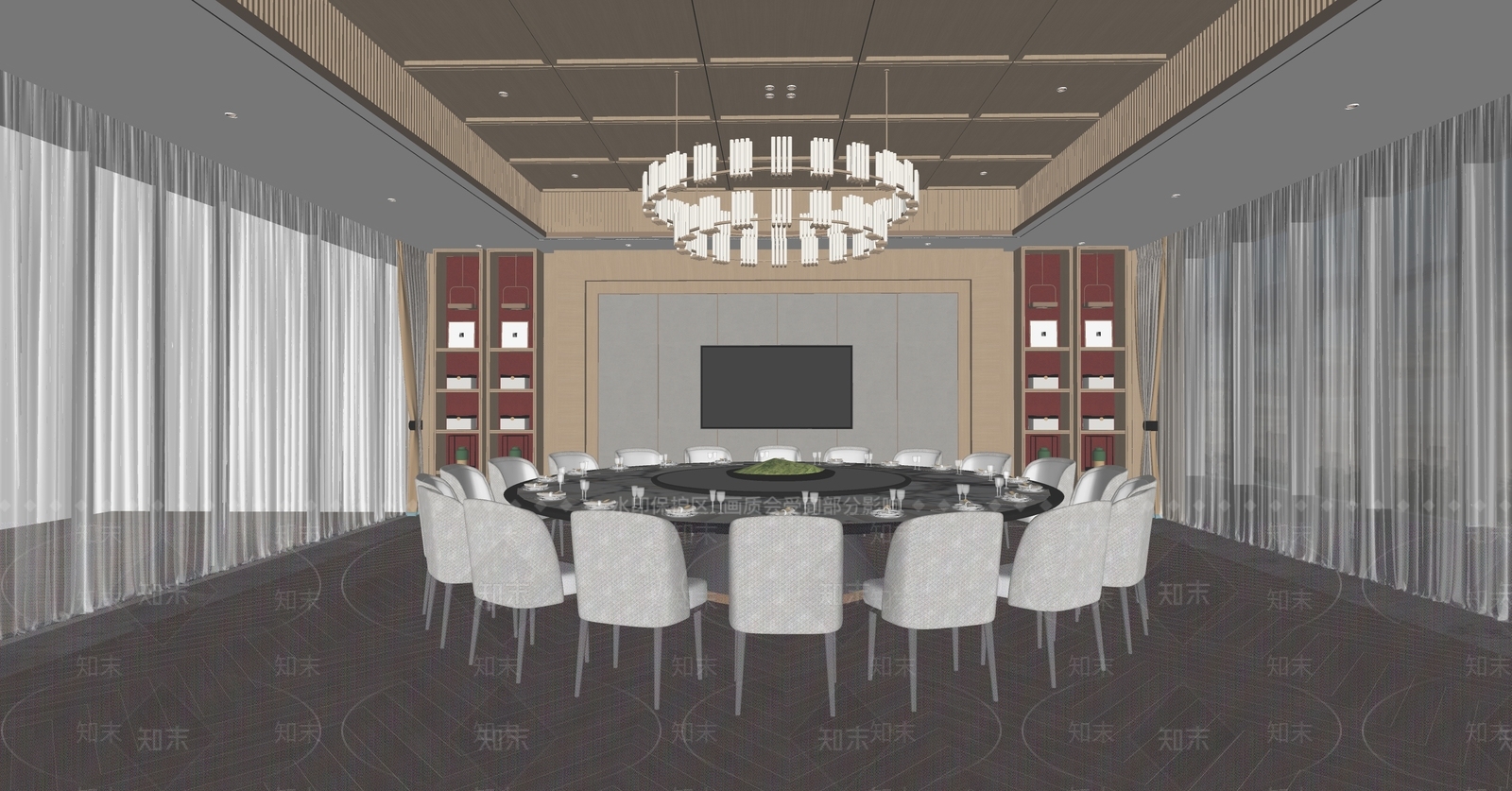 新中式包厢SU模型下载【ID:1164210466】