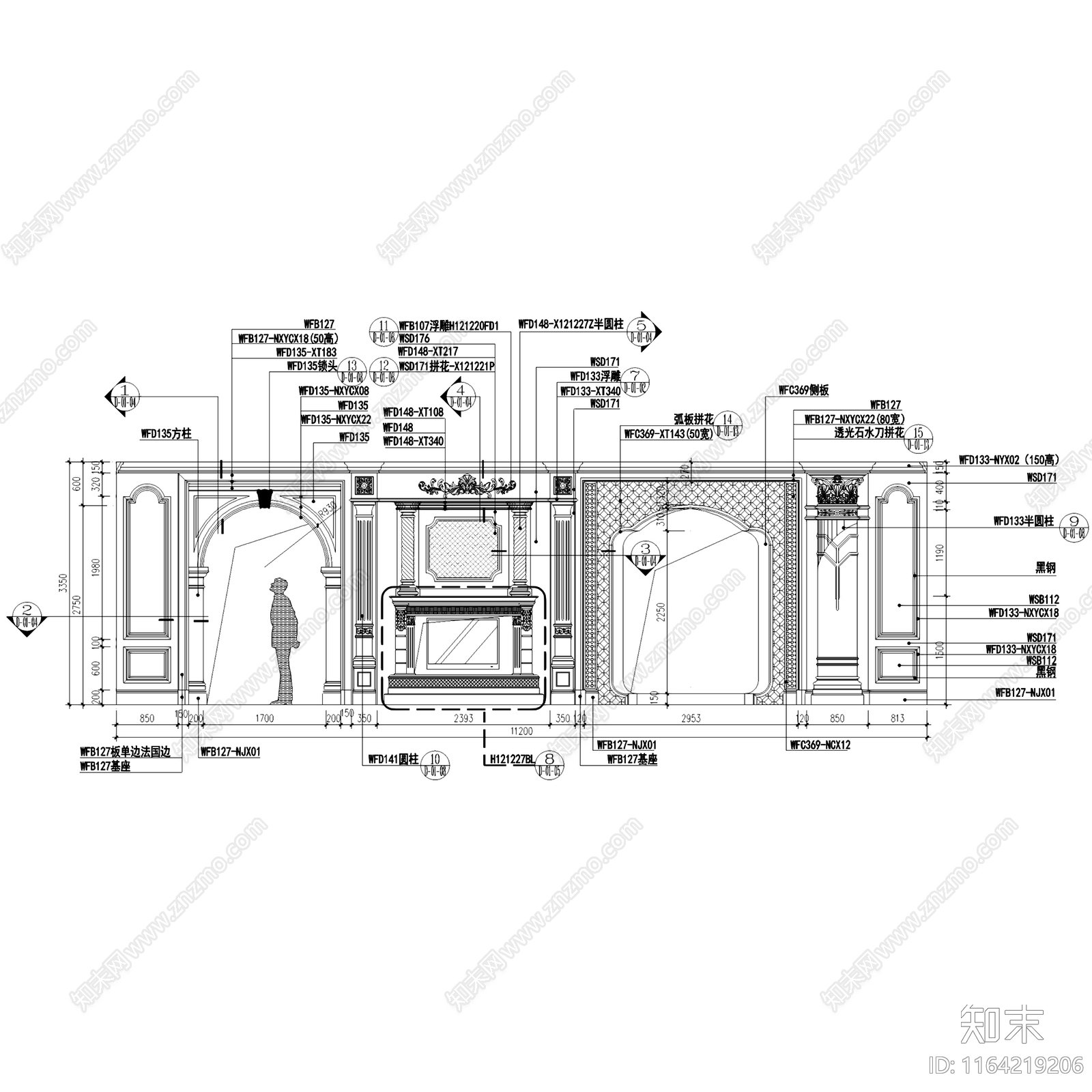 欧式陶瓷城石英石展厅大堂立面cad施工图下载【ID:1164219206】