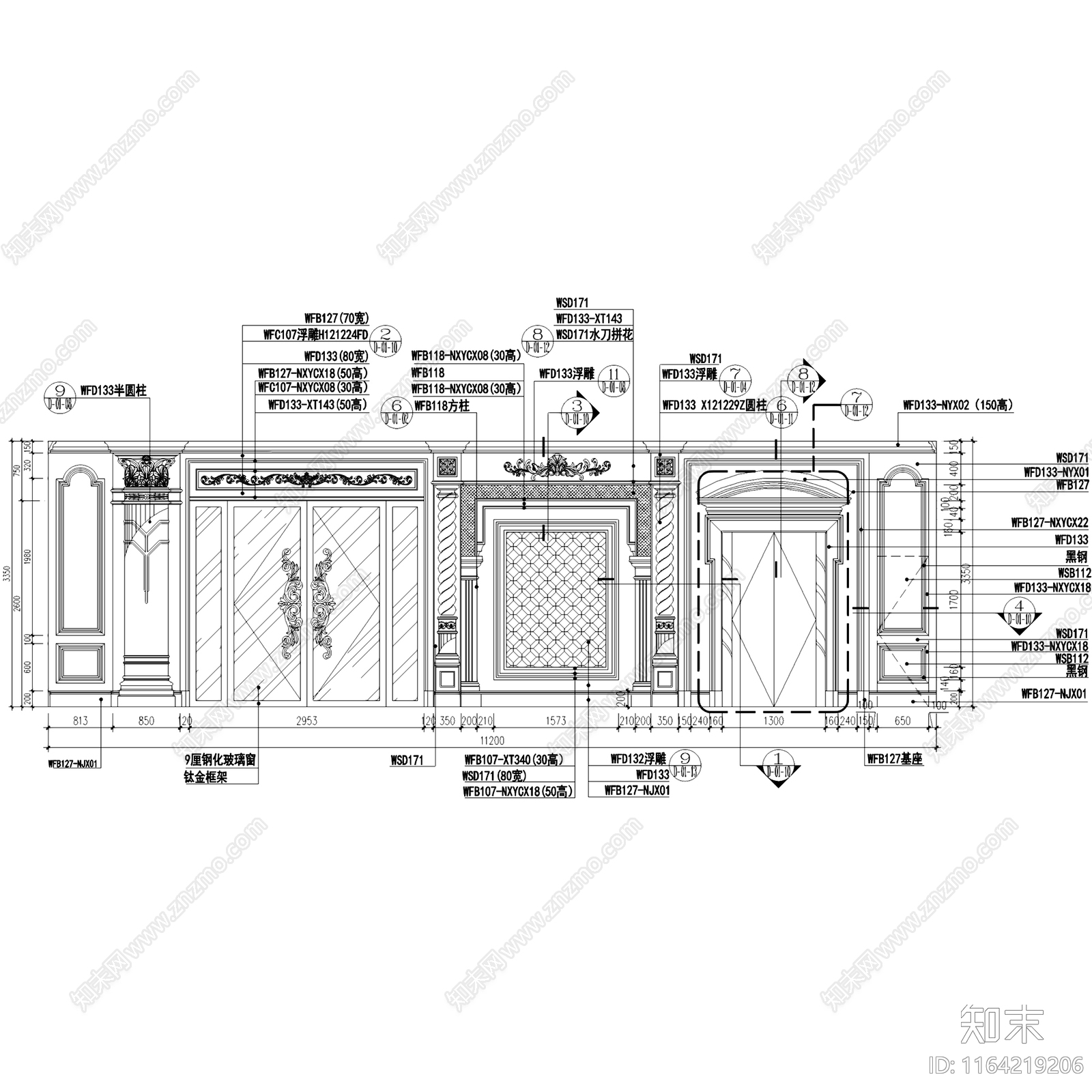 欧式陶瓷城石英石展厅大堂立面cad施工图下载【ID:1164219206】