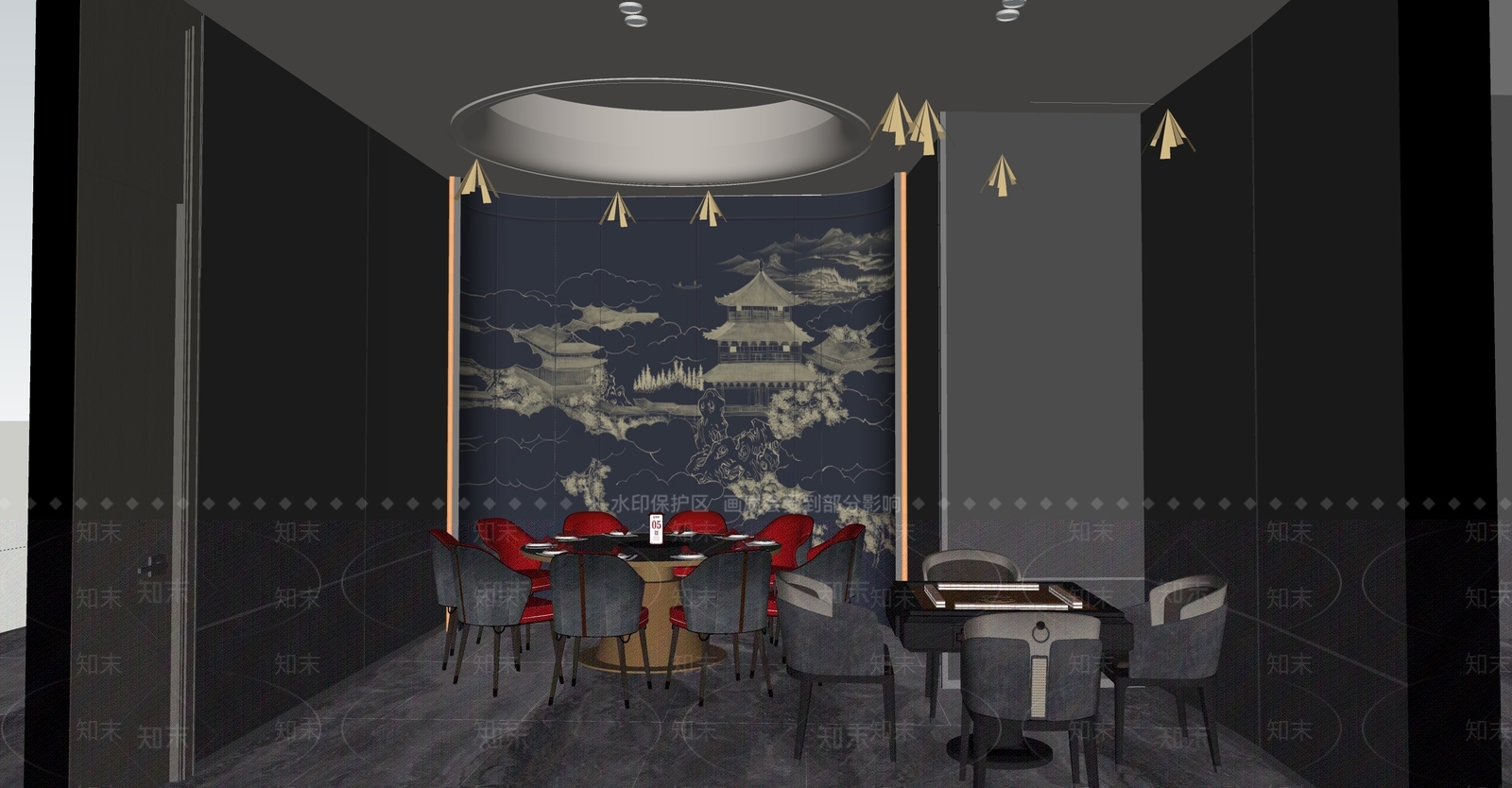 现代新中式包厢SU模型下载【ID:1164221944】