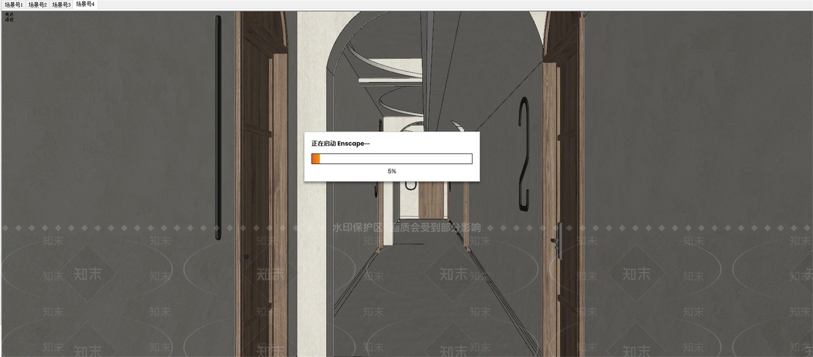 极简侘寂酒店走廊SU模型下载【ID:1164225935】