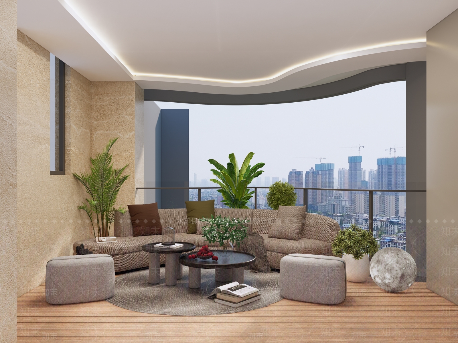 现代新中式别墅阳台SU模型下载【ID:1164227848】