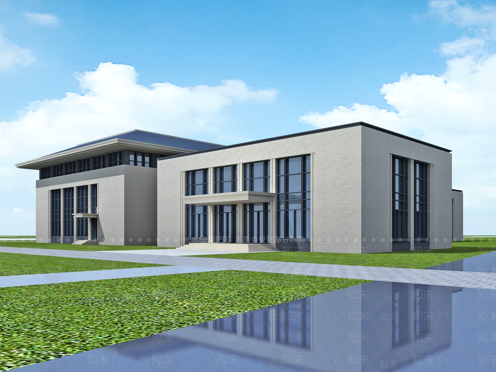 现代新中式学校外观3D模型下载【ID:1164228582】