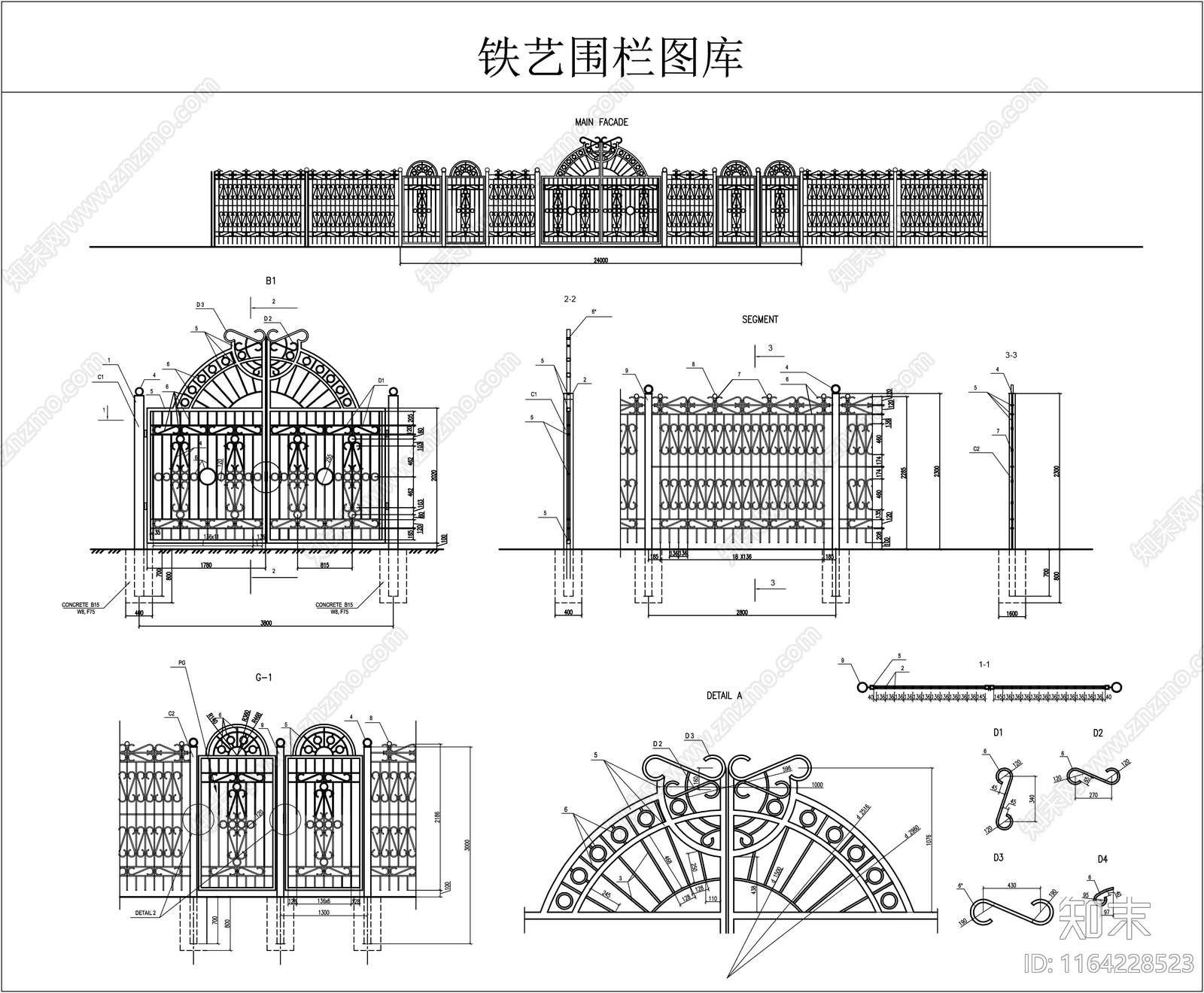欧式法式栏杆施工图下载【ID:1164228523】