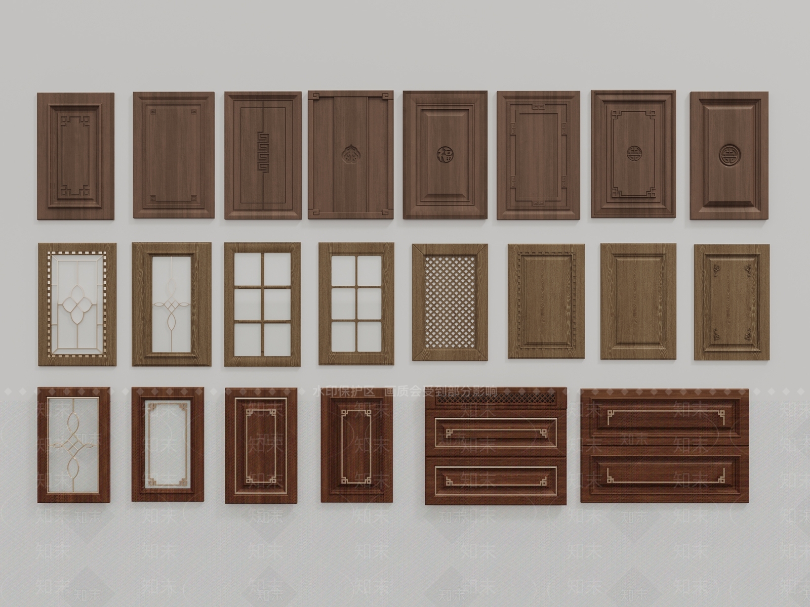 新中式中式柜门3D模型下载【ID:1164229018】