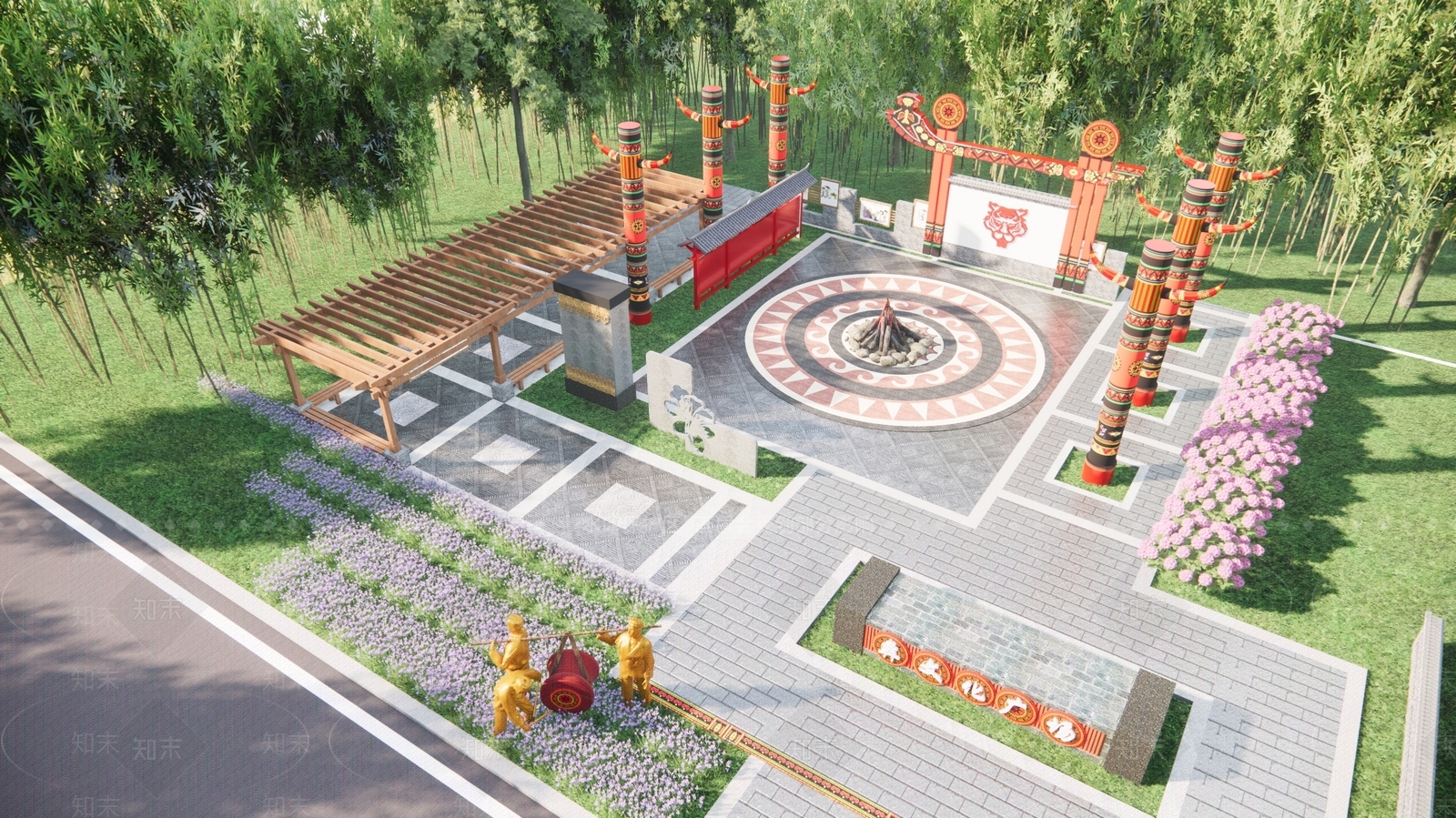 中式广场景观SU模型下载【ID:1164229905】