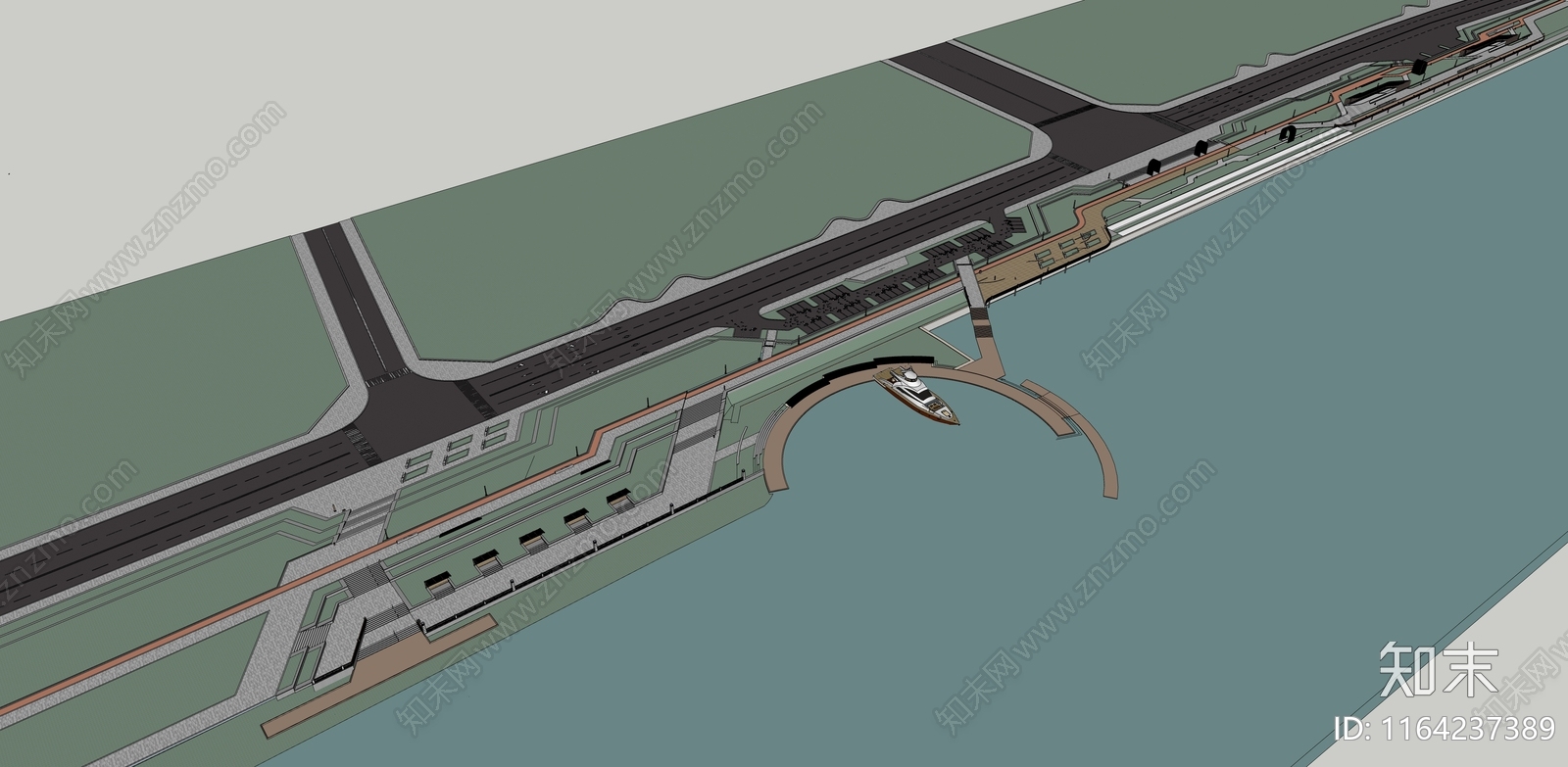 现代滨水景观SU模型下载【ID:1164237389】