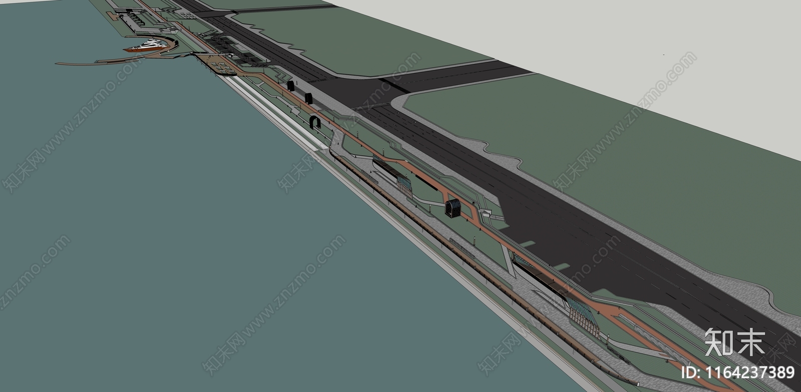 现代滨水景观SU模型下载【ID:1164237389】