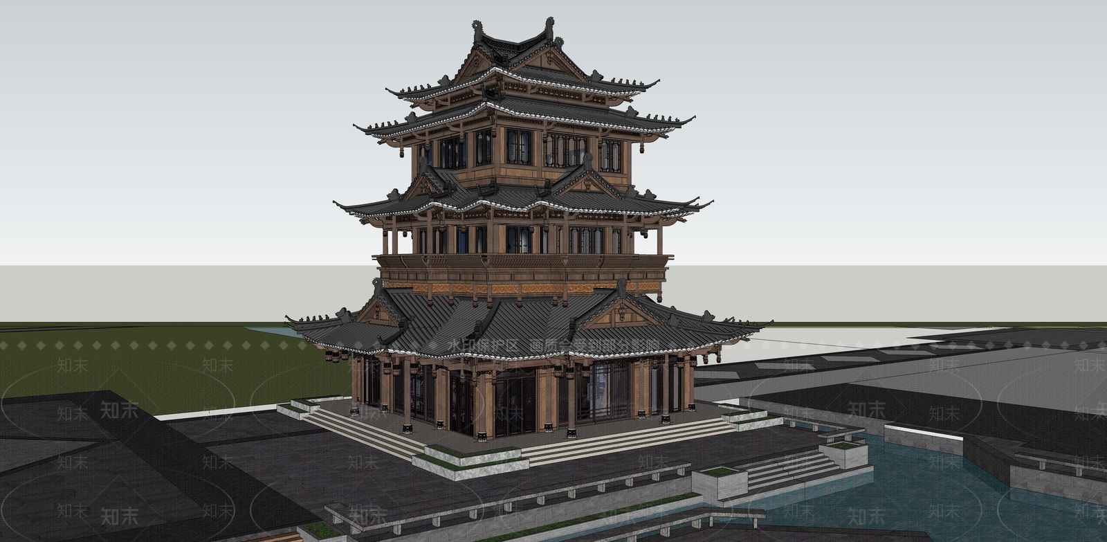 中式古建筑SU模型精品下载_SketchUp模型_知末网