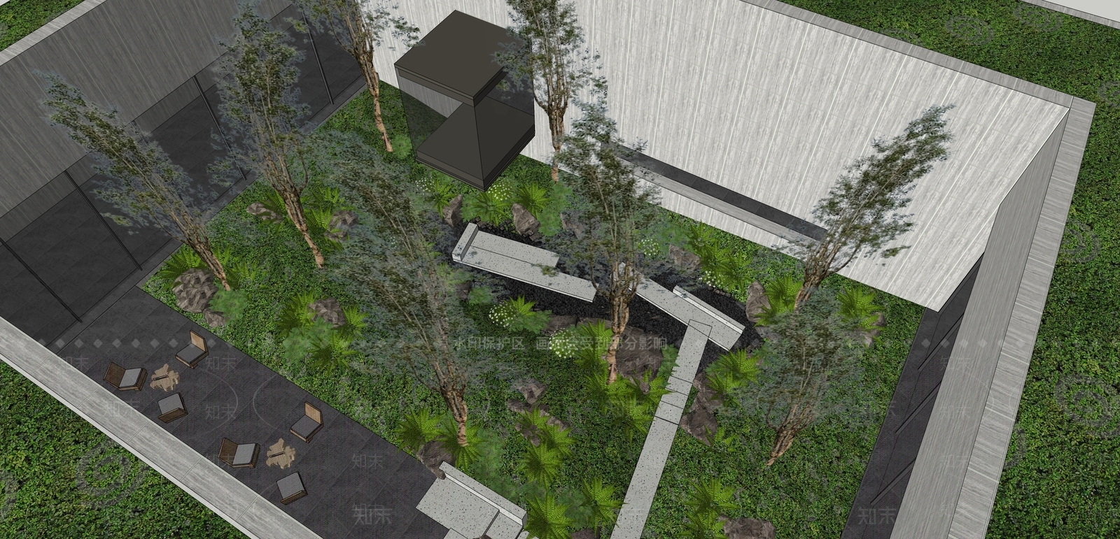 现代小区景观SU模型下载【ID:1164244451】