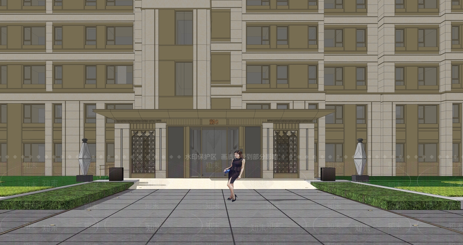新中式现代多层住宅SU模型下载【ID:1164255456】