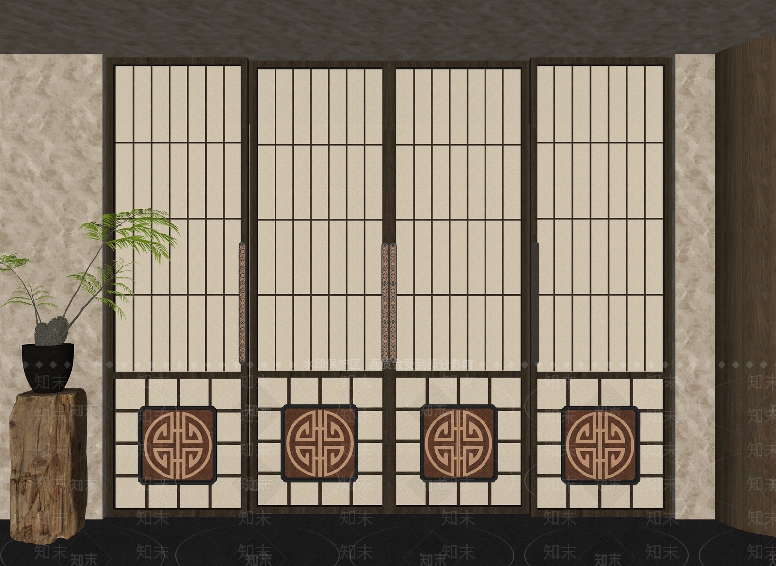 新中式中式推拉门SU模型下载【ID:1164280557】